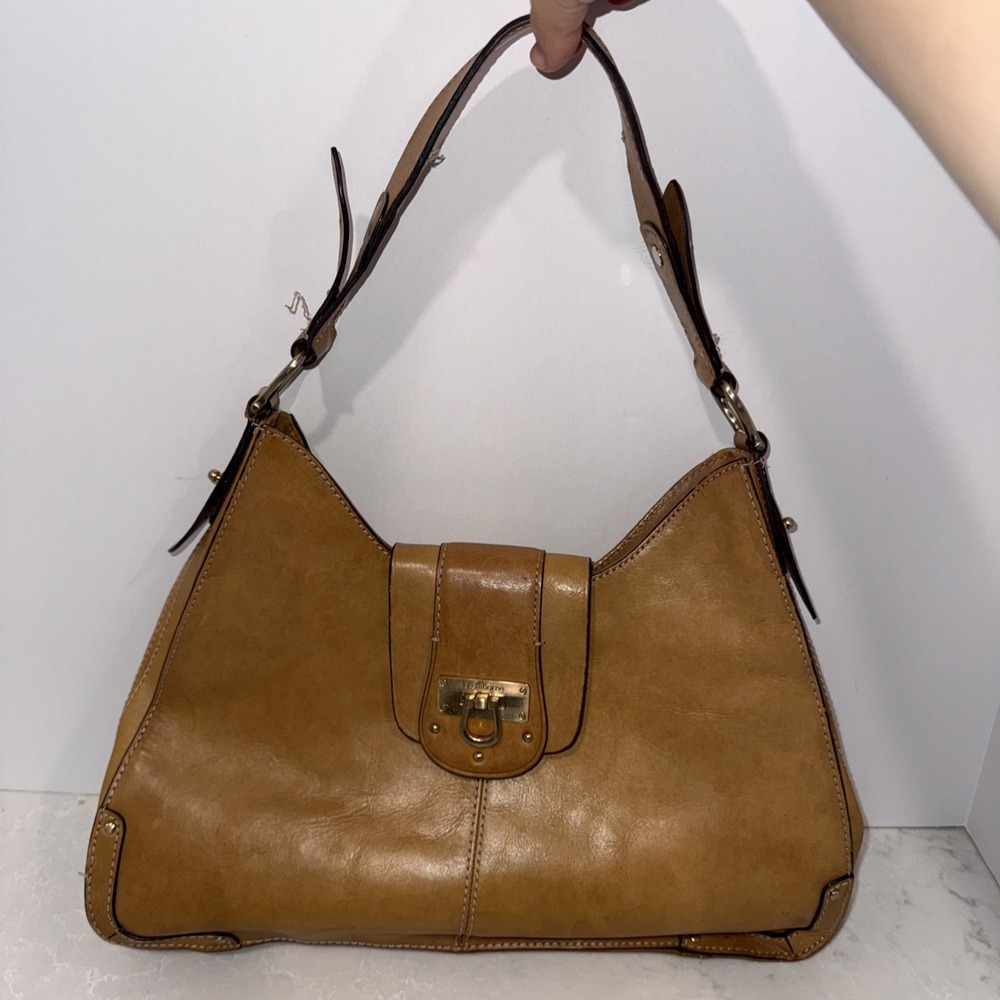 Vintage Liz Claiborne Leather Cognac Tan Crossbody Bag Rare Looks Unused
